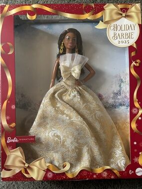 Barbie Holiday Barbie 2025 Gold Brocade Evening Gown Doll
